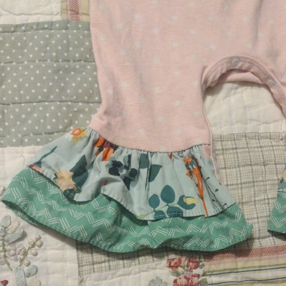 Floral Ruffle Kids Romper in Pink and Green - Picture 6 of 11